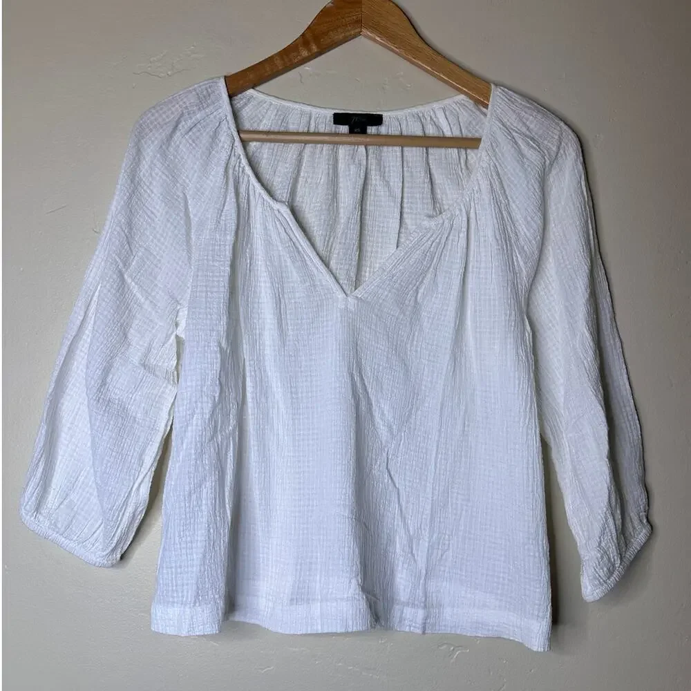 J.Crew White Cotton 3/4 Sleeve Gauze Lightweight Blouse XS